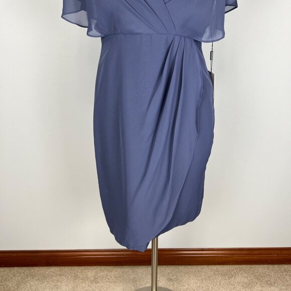 JJs House Womens V Neck Chiffon Sheath Cocktail Dress Stormy Blue size 10 - Picture 5 of 15